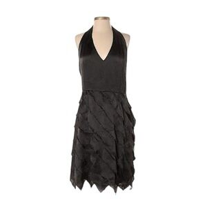 Papell Boutique Evening Halter Open Back Tier Satin Ruffle Mini Dress 6 Prom